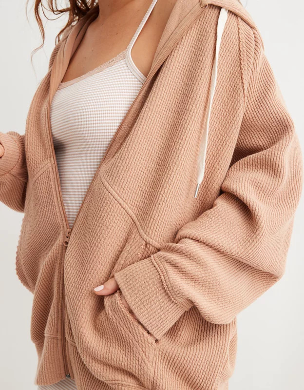 Aerie Wonder Full Zip Textured Hoodie | Aerie