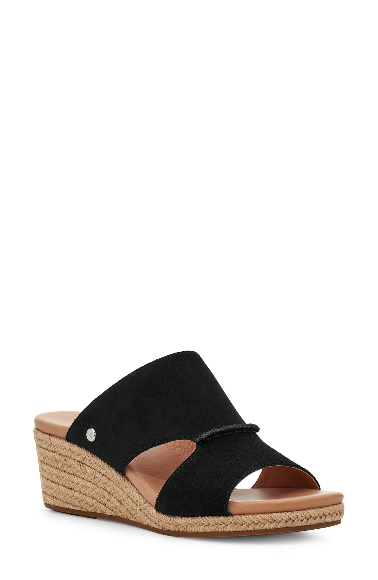 UGG(R) UGG Eirene Espadrille Wedge Slide Sandal in Black Suede at Nordstrom, Size 7.5 | Nordstrom