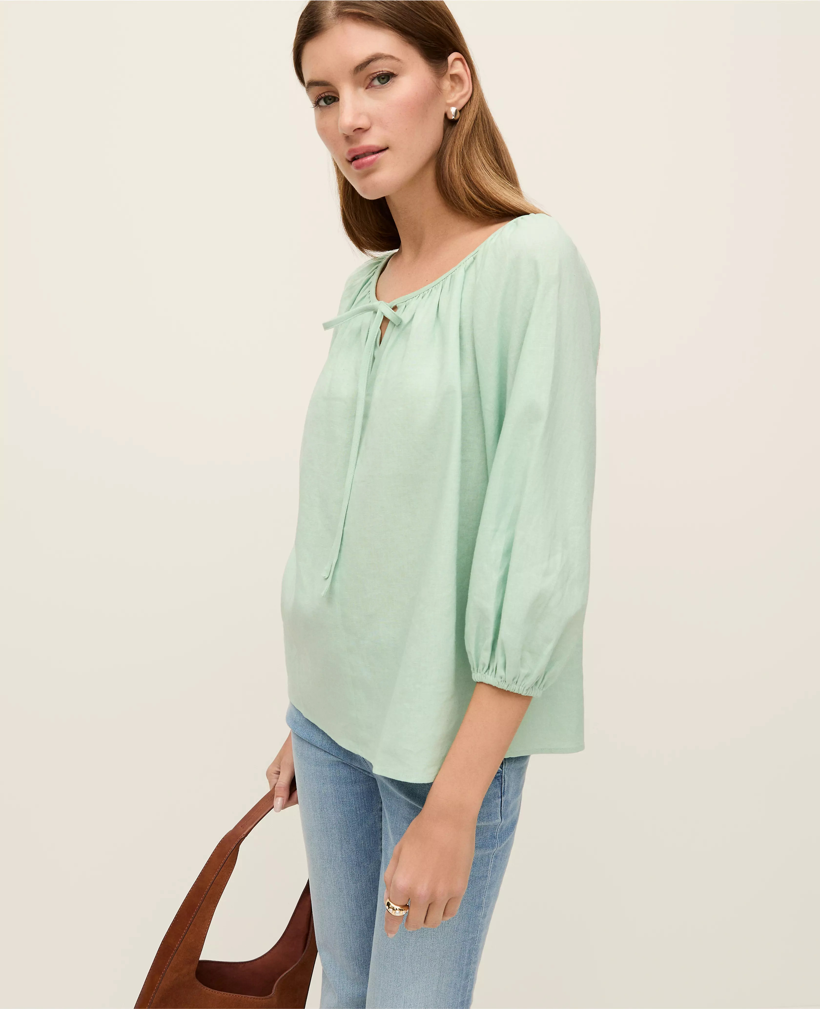 Weekend Collection Linen Blend Blouse | Ann Taylor