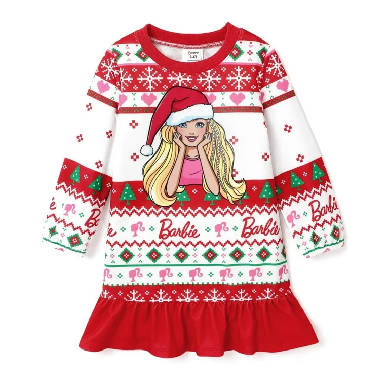 Barbie Vestido de Navidad para Niñas Pequeñas, Dobladillo Bohemio Rojo con Volantes, Atuendos d... | Walmart (US)
