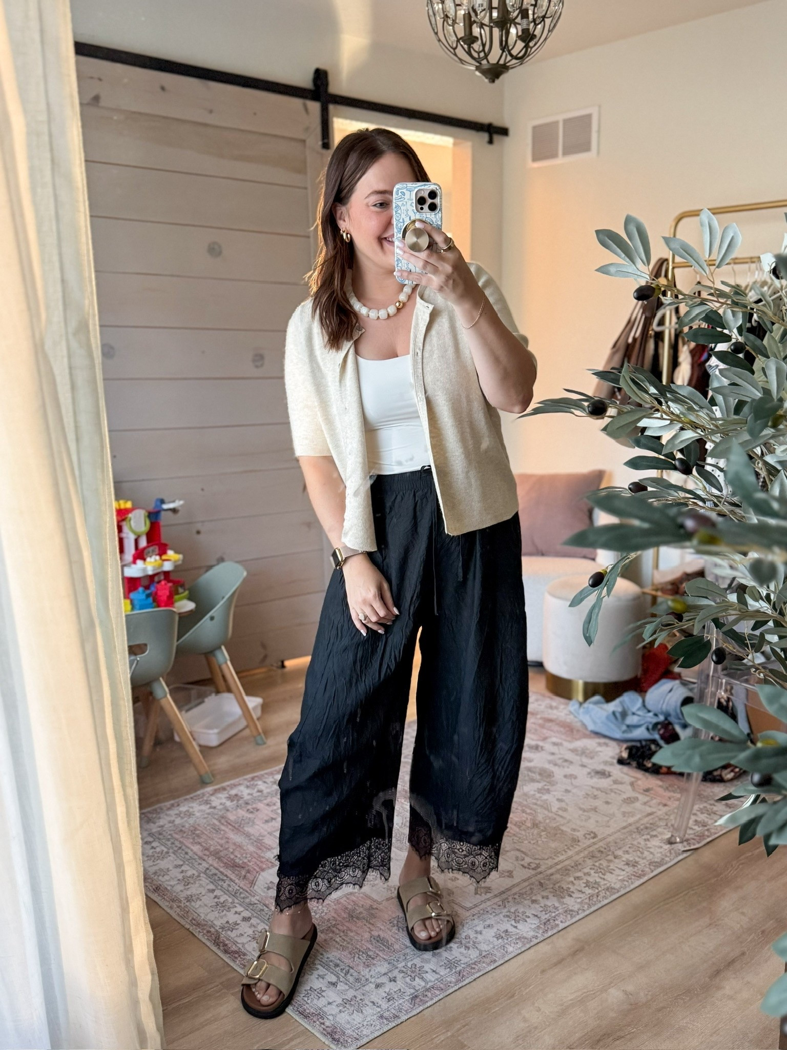Easy neutral outfit that looks put together but feels like you're wearing loungewear. 🤍 Every piece is from Amazon, from the lightweight knit cardigan to the flowy lace-trim pants, comfy sandals, and chunky statement necklace. Perfect for brunch, casual workdays, coffee runs, or late summer into early fall.

Amazon fashion, Amazon outfit, Amazon finds, Amazon style, affordable fashion, casual chic outfit, neutral outfit, summer outfit, early fall outfit, wide leg pants, lace trim pants, lightweight cardigan, white tank top, comfortable sandals, everyday style, capsule wardrobe, elevated basics, minimalist fashion, brunch outfit, work casual outfit, teacher outfit, mom style, vacation outfit

#LTK #LTKStyle #LTKFinds #LTKFashion #AmazonFashion #AmazonFinds #AmazonStyle #FoundItOnAmazon #AffordableFashion #EverydayStyle #NeutralStyle #CasualChic #WideLegPants #SummerStyle #FallTransition #CapsuleWardrobe #MinimalStyle #MomStyle #BrunchOutfit #OOTD #StyleInspiration #FashionFinds #ComfyStyle #WearItLoveIt

#LTKootd #LTKMidsize #LTKmomlife