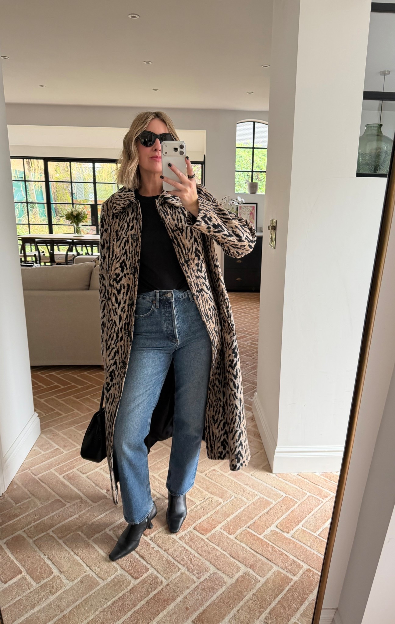 Love this Rixo Coat | Blue Jeans | Black Boots | Leopard Print 

#LTKeurope #LTKspring #LTKuk