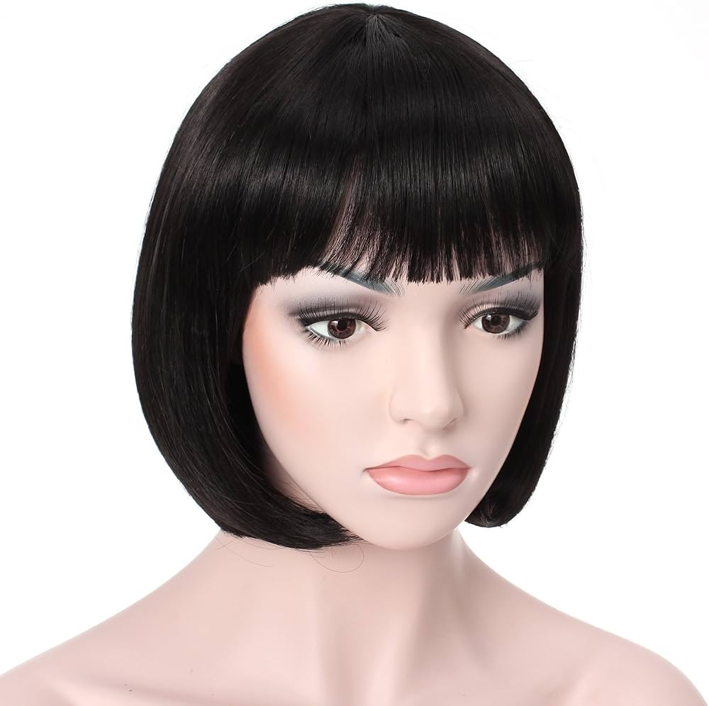Onedor 10" Short Straight Hair Flapper Cosplay Costume Bob Wig (Black) | Amazon (US)