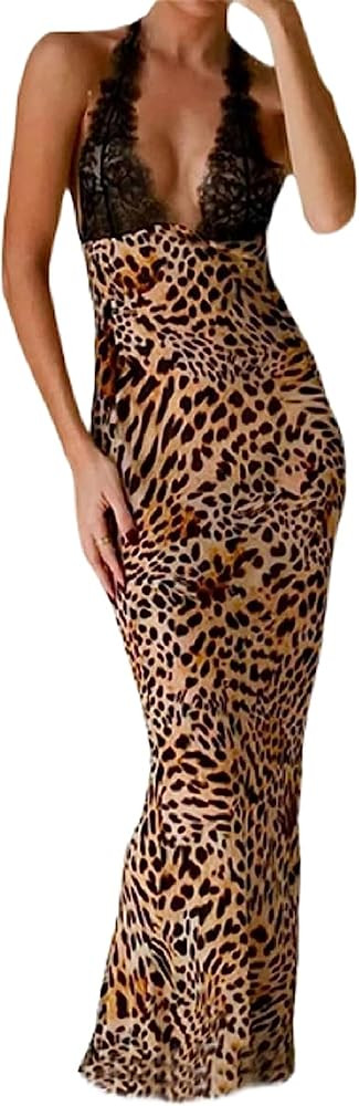 Women Y2k Floral V Neck Maxi Dress Vintage Lace Patchwork Long Cami Dress Sexy Backless Cutout Pr... | Amazon (US)