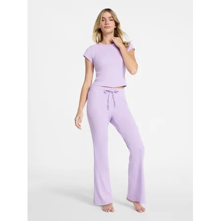 No Boundaries Ribbed Sleep Tee and Pants Set, 2-Piece, Women’s XXS-3X | Walmart (US)