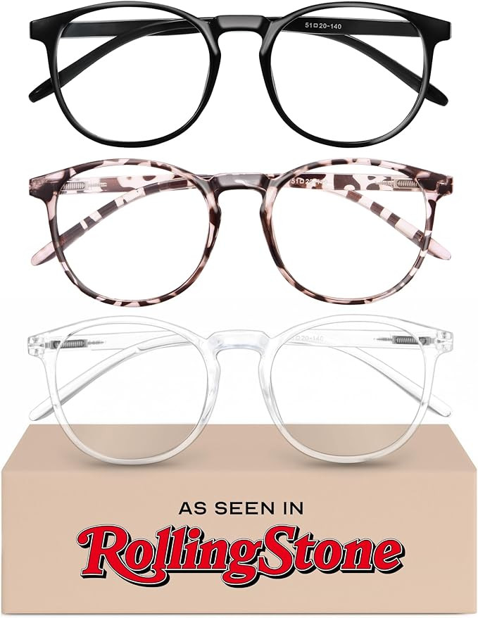 IBOANN Chic & Comfy Blue Light Glasses for Women - 3-Pack Round Frames, Screen-Ready Style with U... | Amazon (US)