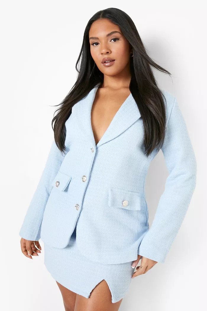 Plus Boucle Double Breasted Blazer | boohoo (US & Canada)