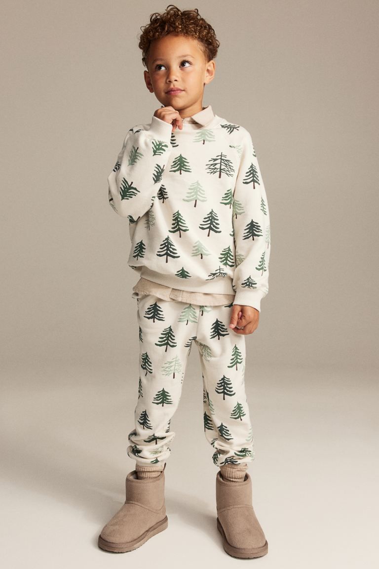 2-piece Sweatsuit - Natural white/pine trees - Kids | H&M US | H&M (US + CA)