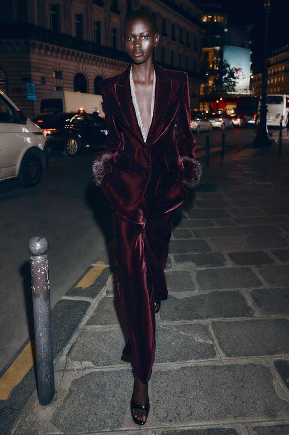 VELVET BLAZER WITH FAUX FUR CUFFS | Zara US