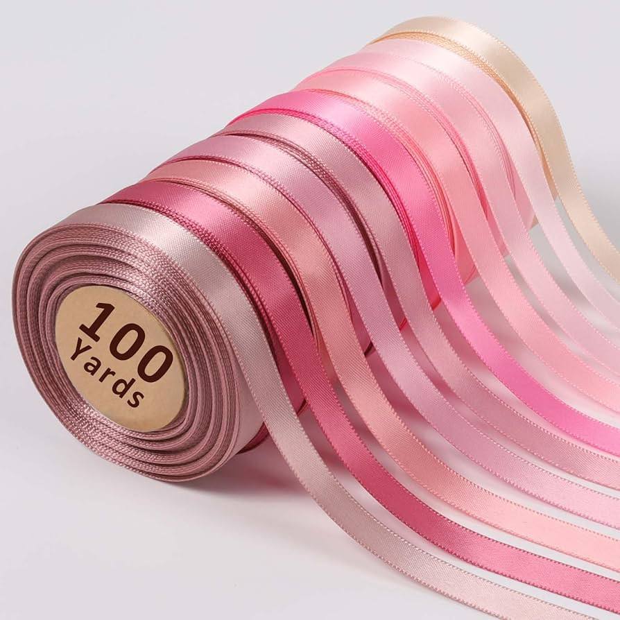LaRibbons 3/8 Inch 100 Yard Pink Satin Ribbon for Crafts, 10 Yd/Roll 10 Rolls Pink Double Faced S... | Amazon (CA)