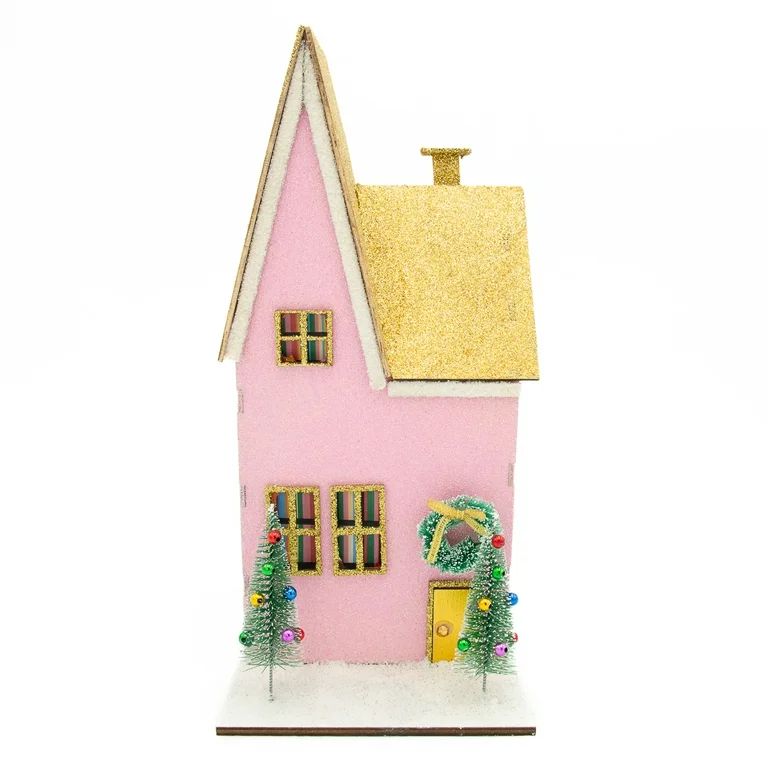 Packed Party "Merry Pinkmas" Pink Color and Gold Glitter Village Holiday Decoration | Walmart (US)