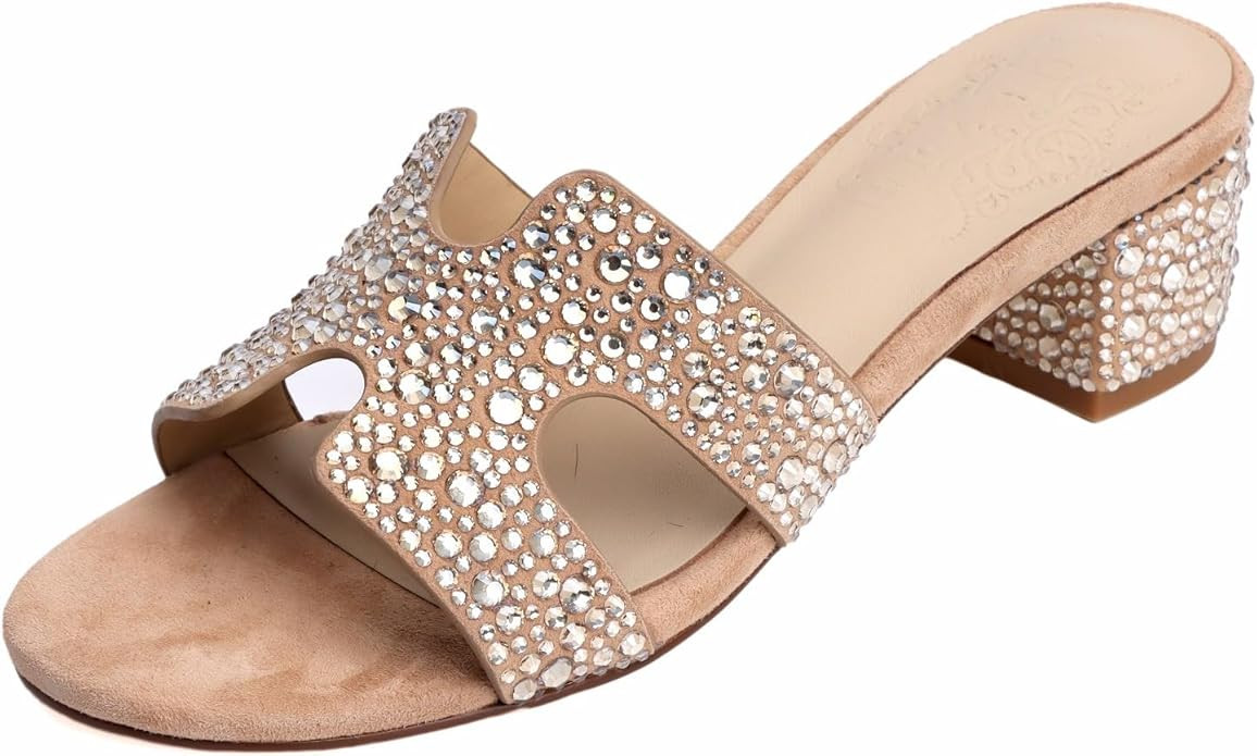 XOBZJH Evening Dress Shoes Rhinestone Black Block Heeled Sandals for Women 2025,Designer Luxury C... | Amazon (US)