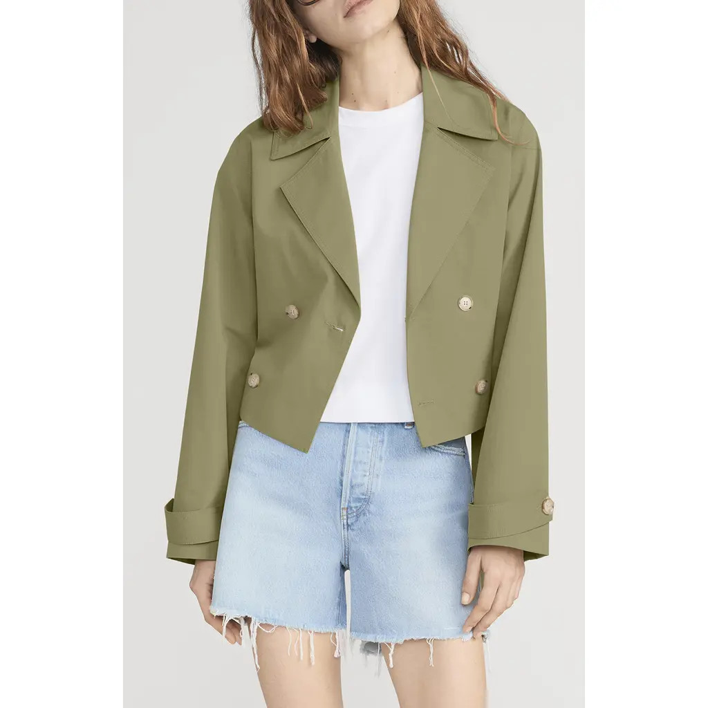 FRAME The Uniform Short Trench Coat in Military Green at Nordstrom, Size X-Large | Nordstrom
