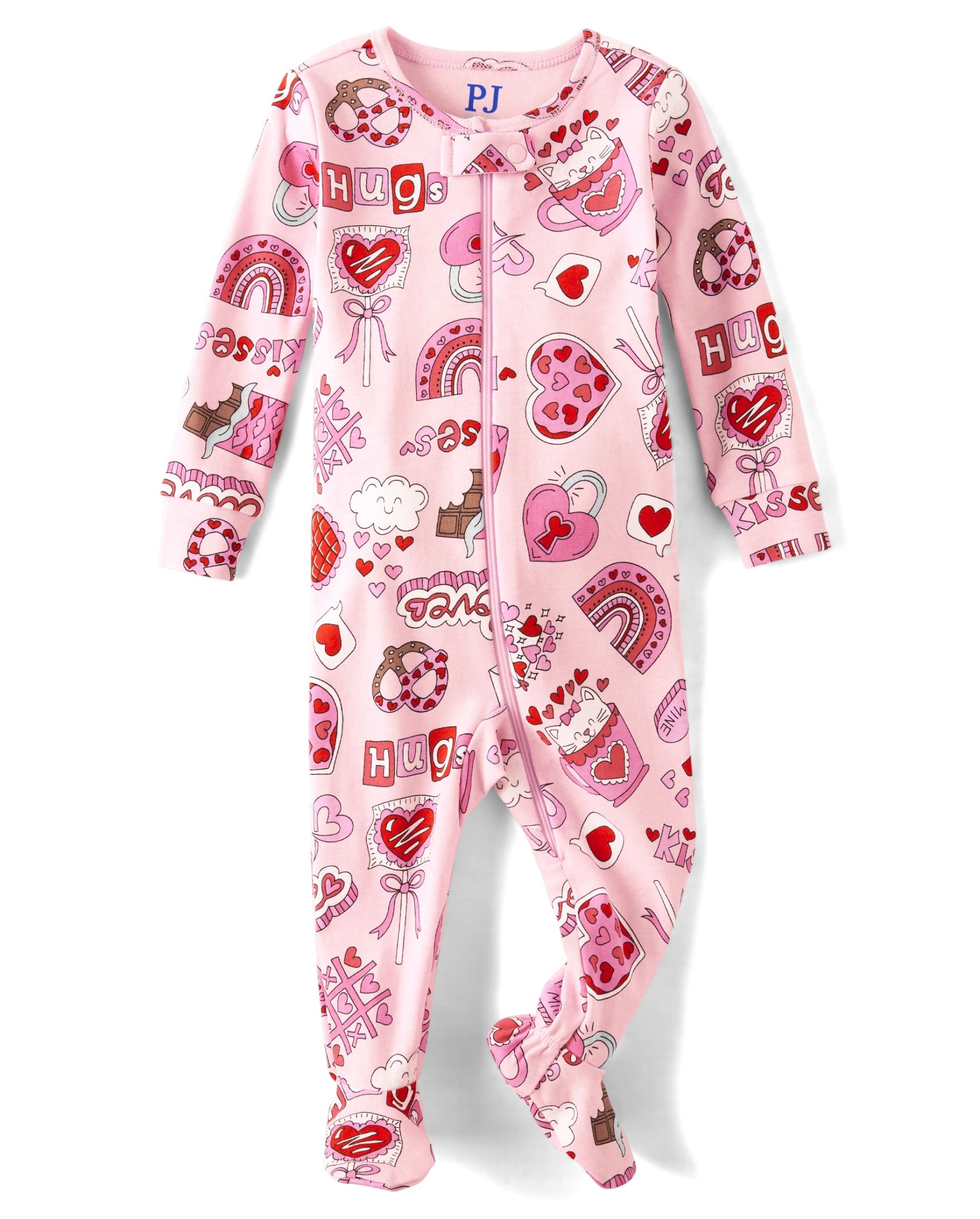 Baby And Toddler Girls Valentine's Day Doodle Snug Fit Cotton Footed One Piece Pajamas - cameo | The Children's Place