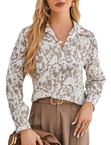 GRACE KARIN Business Casual Tops for Women Satin Silk Blouse Collared V Neck Long Sleeve Work Shi... | Amazon (US)