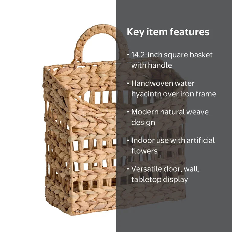 Better Homes & Gardens Water Hyacinth Square Hanging Basket with Handle, 14.2" | Walmart (US)