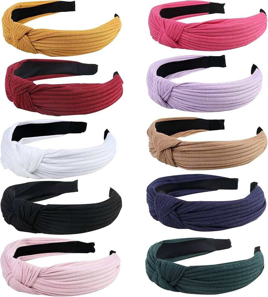 10 Pack Knotted Wide Headbands for Women Cute Fashion Head Wrap in Solid Color Non-slip Hair Acce... | Amazon (US)