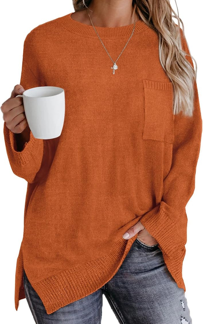 NIASHOT Women's Sweaters Fall Crewneck Long Sleeve Oversized Tunic Tops for Leggings | Amazon (US)