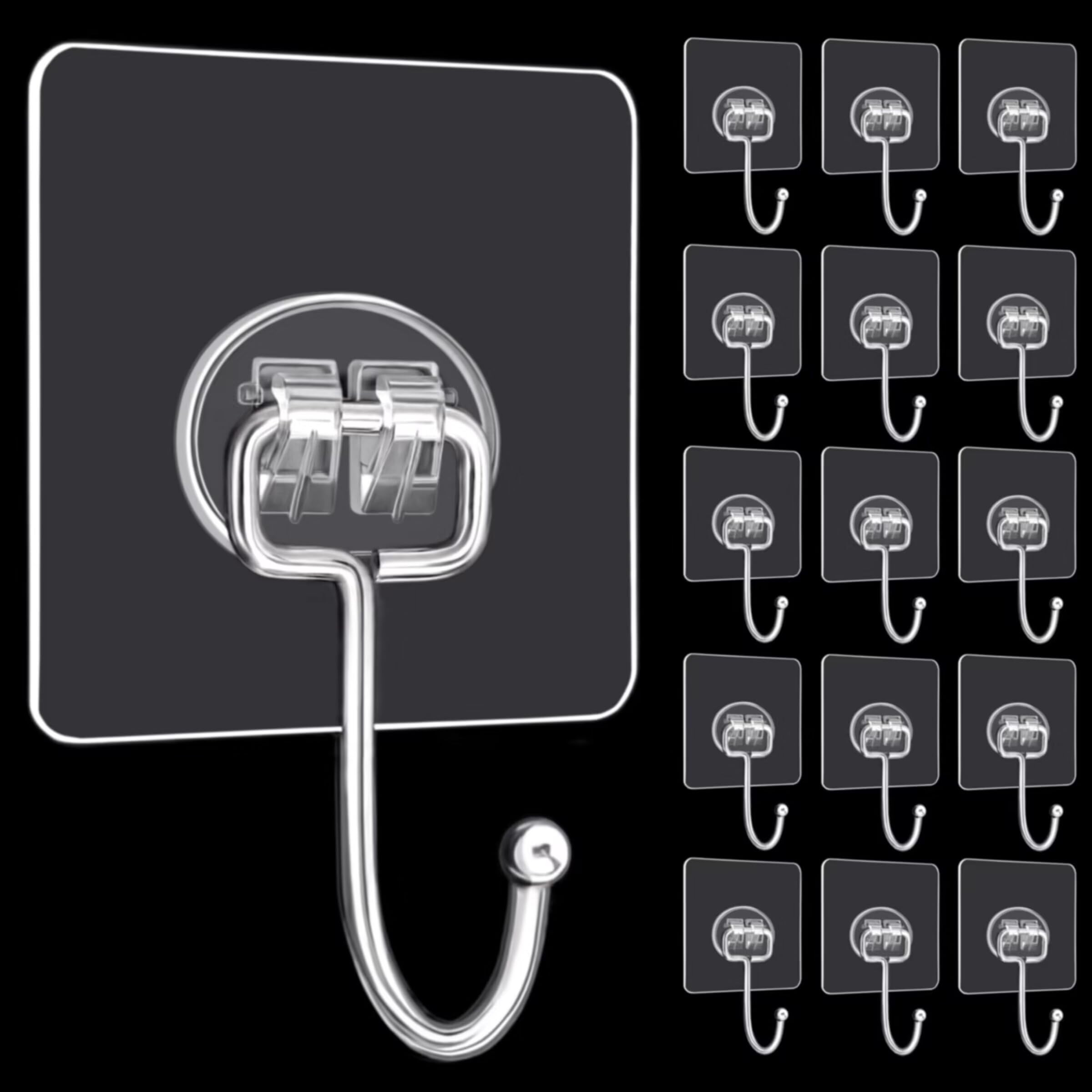 DKHDBD Large Adhesive Hooks, 16-Pack Hold 33lb(Max) Heavy Duty Sticky Hooks, Waterproof Transpare... | Amazon (US)