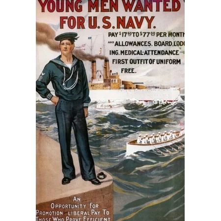 Navy Recruiting Poster NYoung Men Wanted For US Navy American Recruiting Poster C1900-1910 Rolled Ca | Walmart (US)