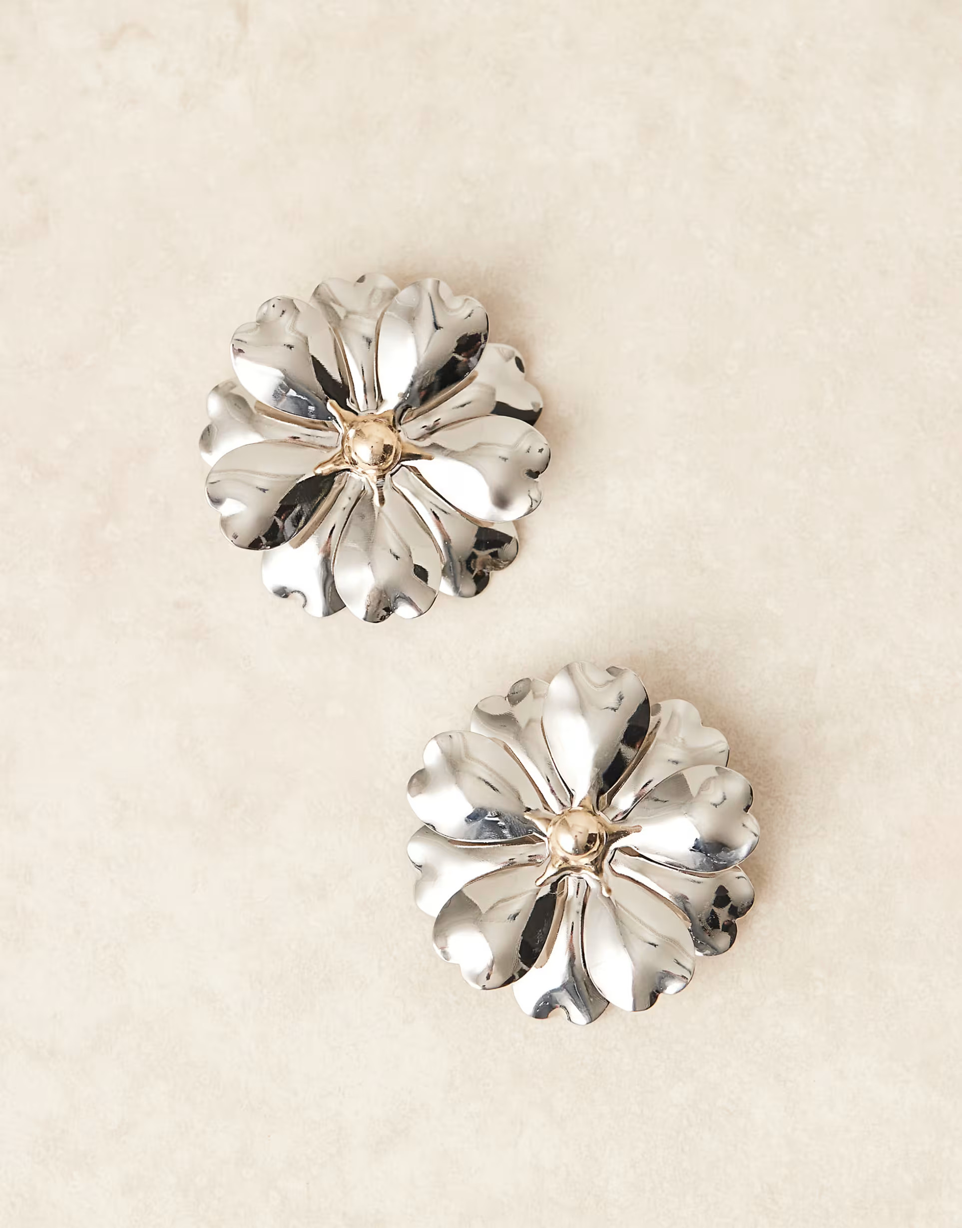 ASOS DESIGN oversized flower design stud earrings in mixed metals | ASOS (Global)