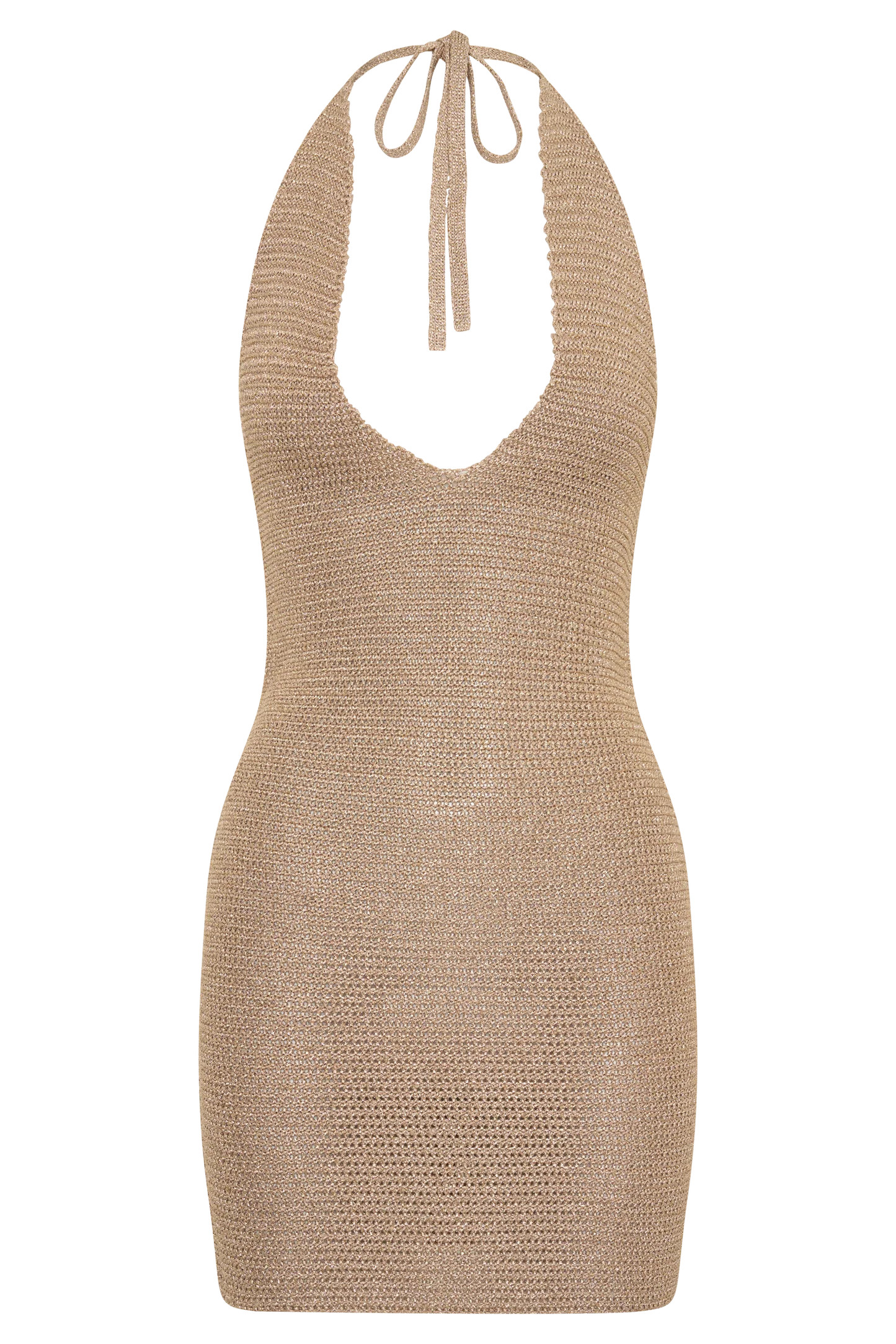 Renesmay Lurex Halter Mini Dress - Gold | MESHKI US