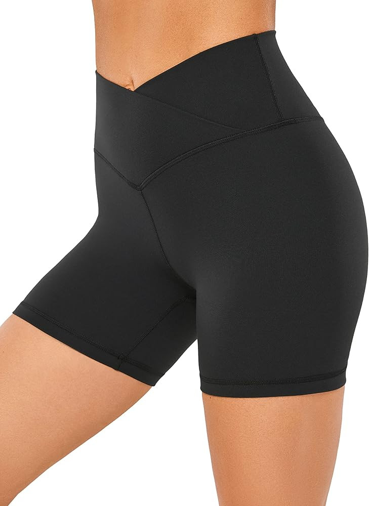 CRZ YOGA Womens Butterluxe Crossover Biker Shorts 3'' / 5'' - Criss Cross High Waisted Workout Yo... | Amazon (US)