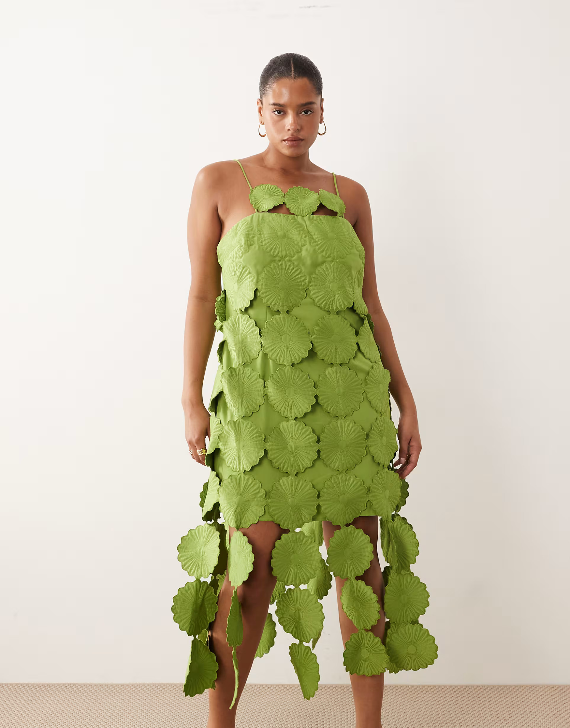 ARRANGE Curve cutwork floral midi dress with fringe hem in olive | ASOS | ASOS (Global)