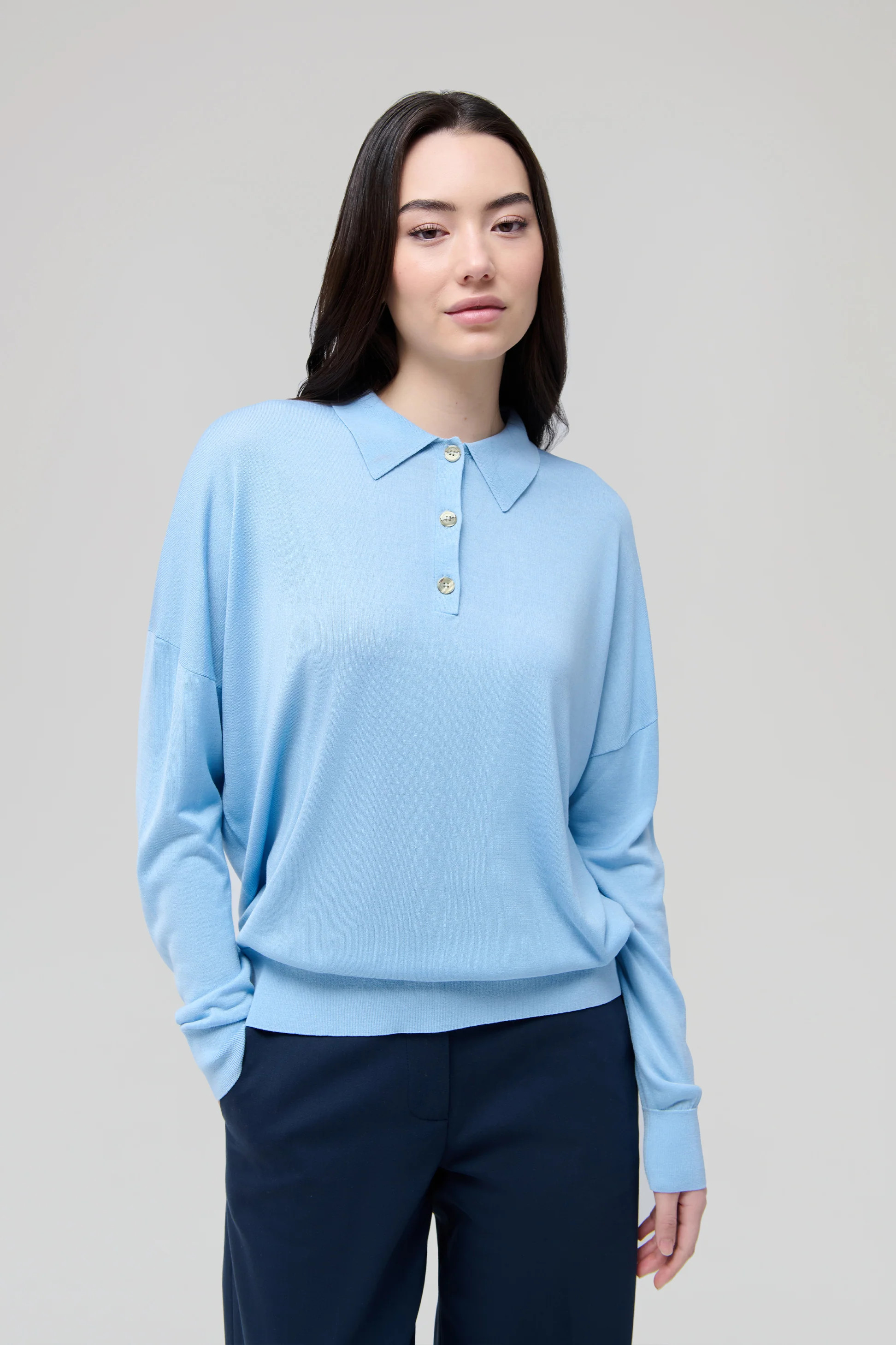 SILK CASHMERE BOXY LONG SLEEVE POLO | Renggli
