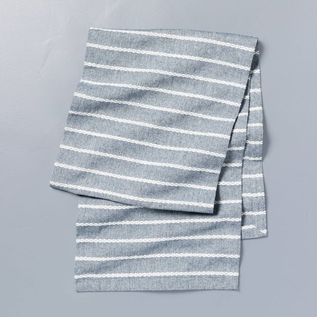 Dobby Woven Rib Stripe Table Runner Faded Blue/White - Hearth & Hand™ with Magnolia | Target