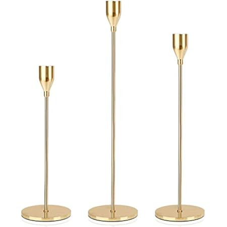 SUJUN Gold Candle Holders Set of 3 for Taper Candles, Decorative Candlestick Holder for Wedding, Din | Amazon (US)