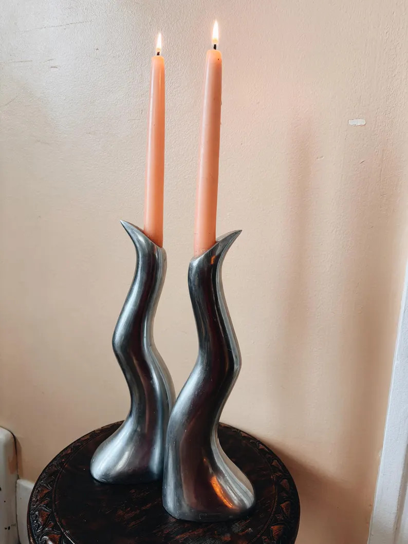 MCM Art Deco Chrome Candle Holders by Anna Efverlund for Ikea - Scandinavian Design 1980s Postmod... | Etsy (US)