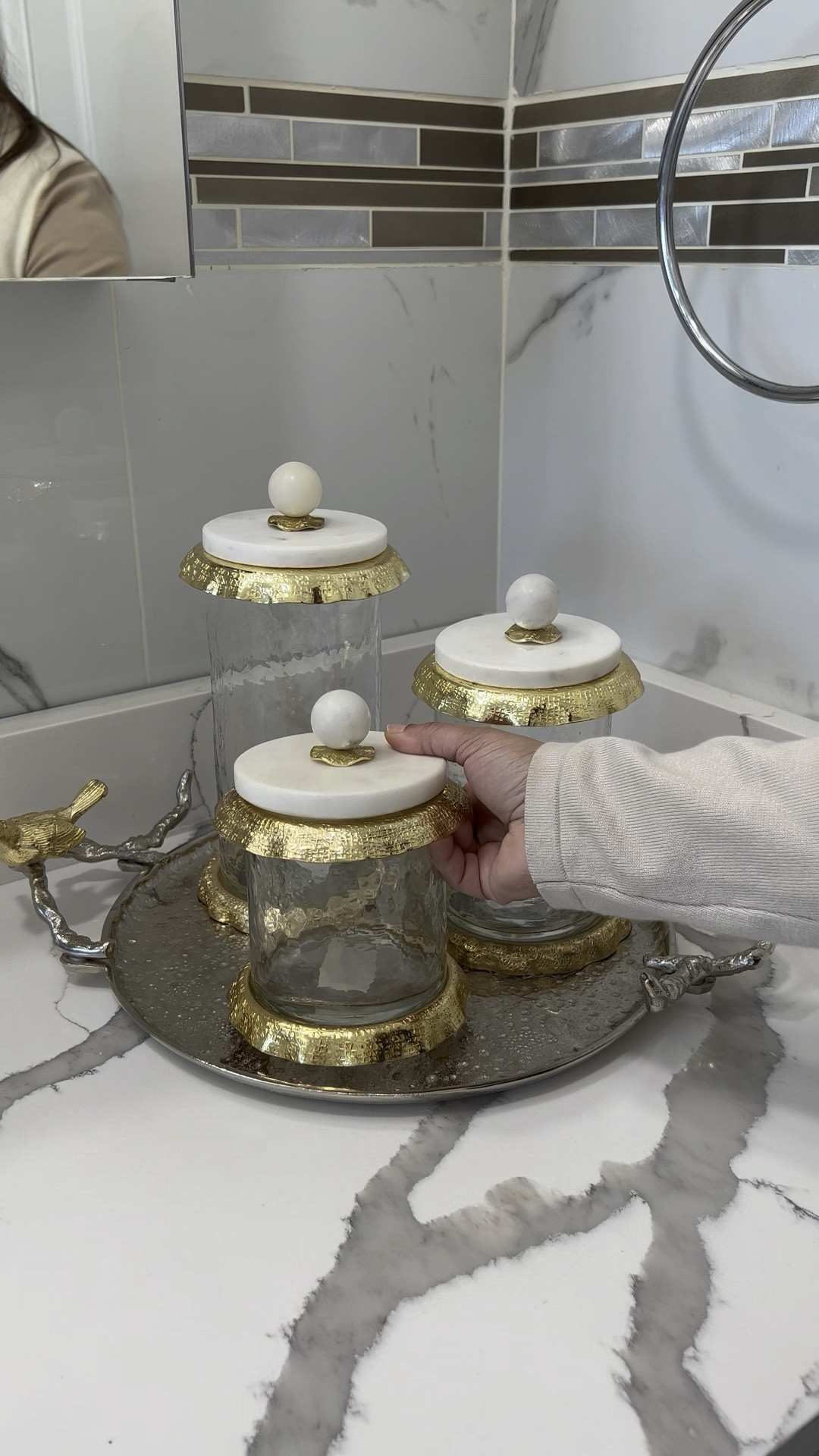 White and Gold Canisters, kitchen canisters, bathroom canisters, organization, storage, clean house, bathroom decor, kitchen decor @amazon @walmart #targetstyle #targethome @Target 