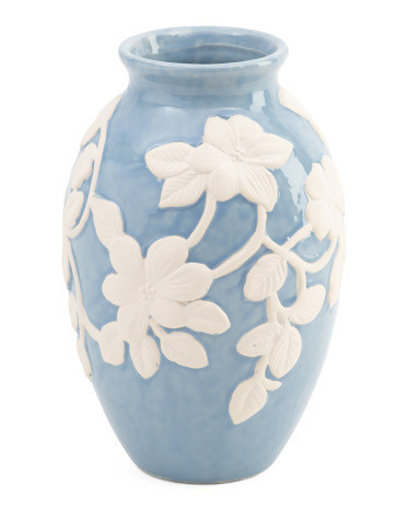 10.5in Ceramic Matte Floral 3d Embossed Vase | Marshalls