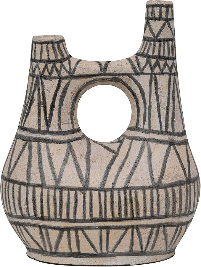 Bloomingville Cream w/ 2 Openings & Black Abstract Design Hand-Painted Terra-Cotta Vase | Amazon (US)