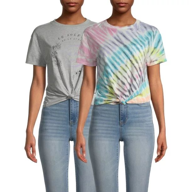 No Boundaries Juniors Tie Dye and Screen Front T-Shirt Bundle Pack, 2-Piece | Walmart (US)