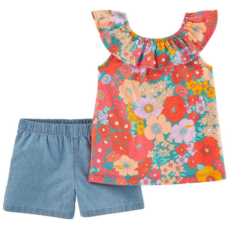 2-Piece Floral Top & Chambray Short Set | Carter's