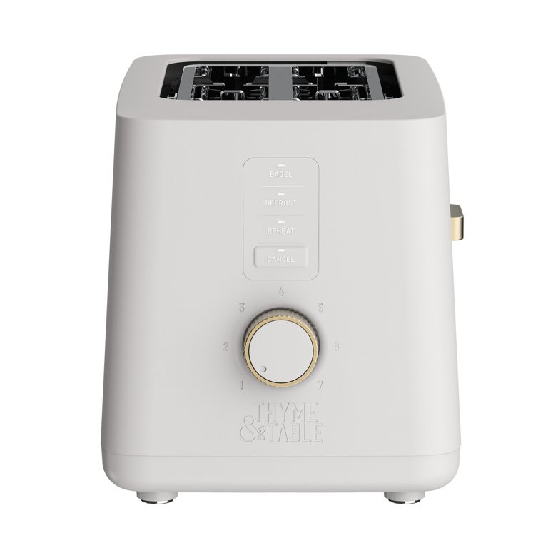 Thyme & Table 2-Slice Toaster, Extra-Wide Slots with Slide-Out Removable Crumb Tray, Sand White | Walmart (US)