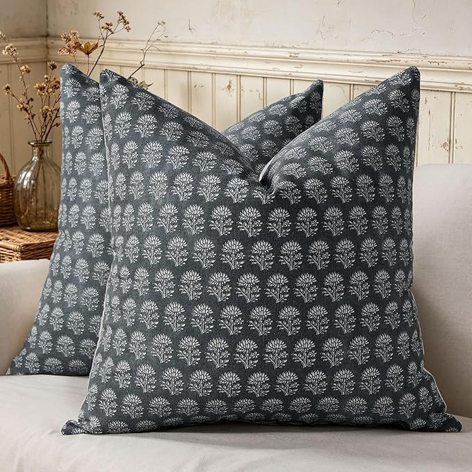 DFXSZ Flower Print Blue Throw Pillow Cover 18x18 Set of 2 Print Boho Decor Throw Pillow Cases for... | Amazon (US)