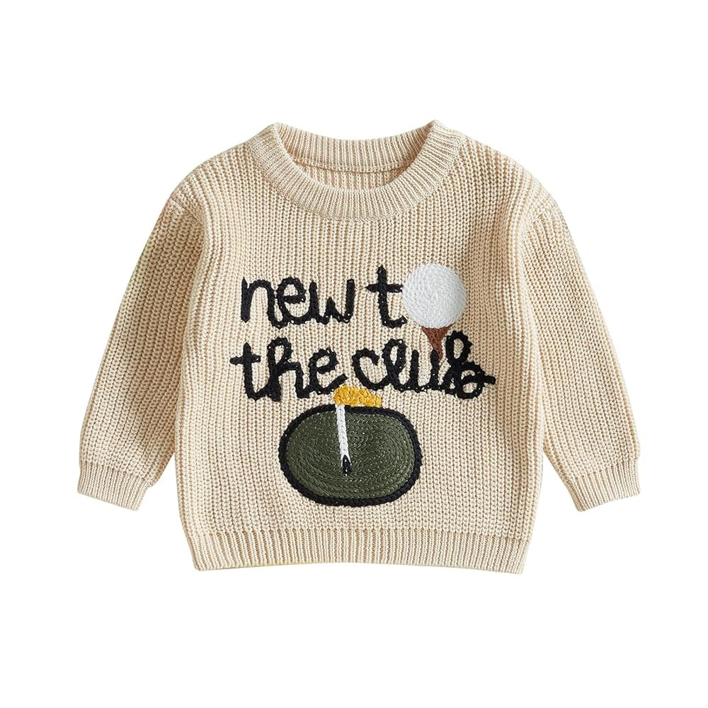 Toddler Baby Boy Girl Golf Outfits New to The Club Embroidery Long Sleeve Knit Pullover Sweater B... | Amazon (US)