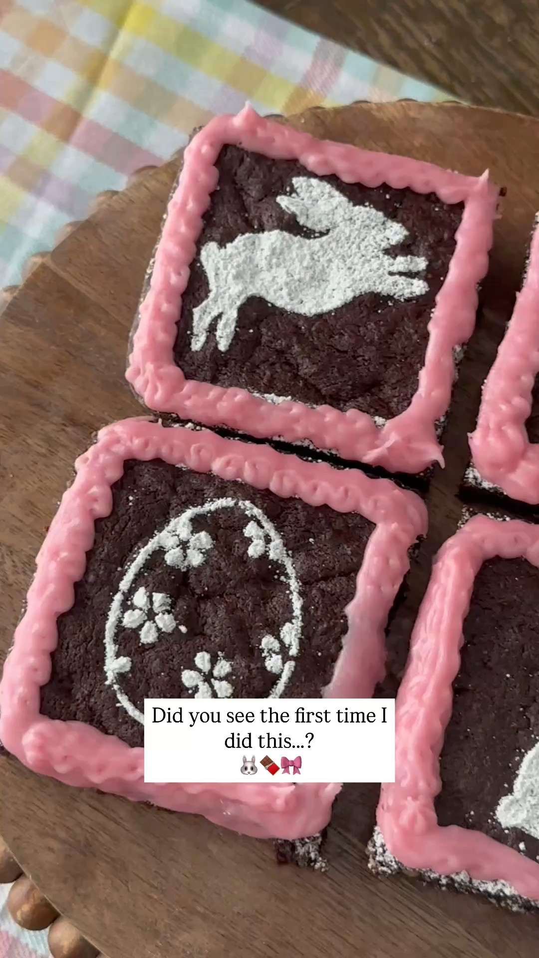 Elevate your brownies with this super easy hack!!!! Just make your favorite brownies and use some fun stencils to layer on powdered sugar! I decided to use pink icing for the borders and HOW CUTE did these turn out?! 🐰🎀

#LTKSeasonal #LTKHome #LTKWatchNow