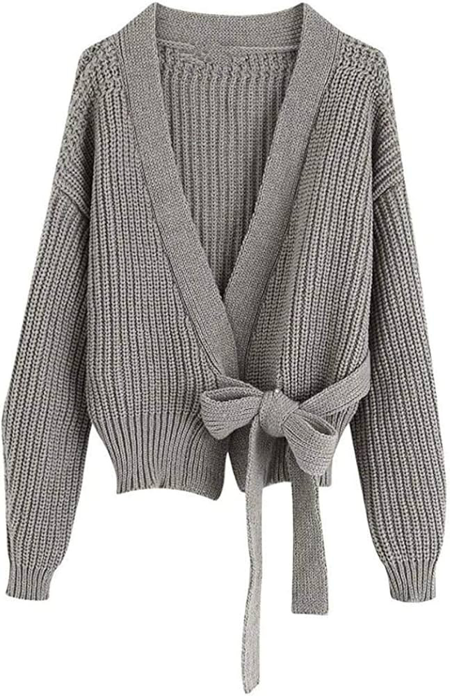 SYXMSM Women Sweater Knitted Cardigan Sashes Sweater Casual Loose Style (Color : Gray, Size : Sma... | Amazon (US)