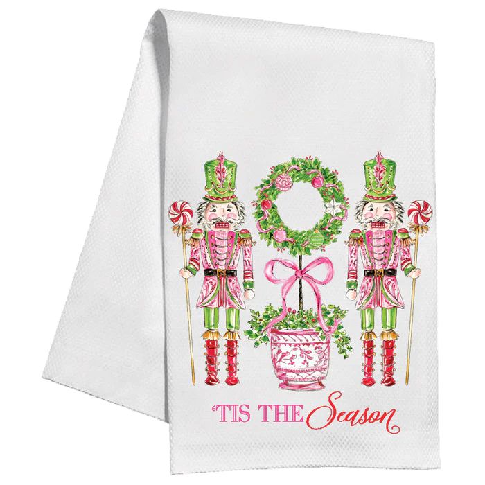 Pink Peppermint Nutcrackers Kitchen Towel | Rosanne Beck Collections