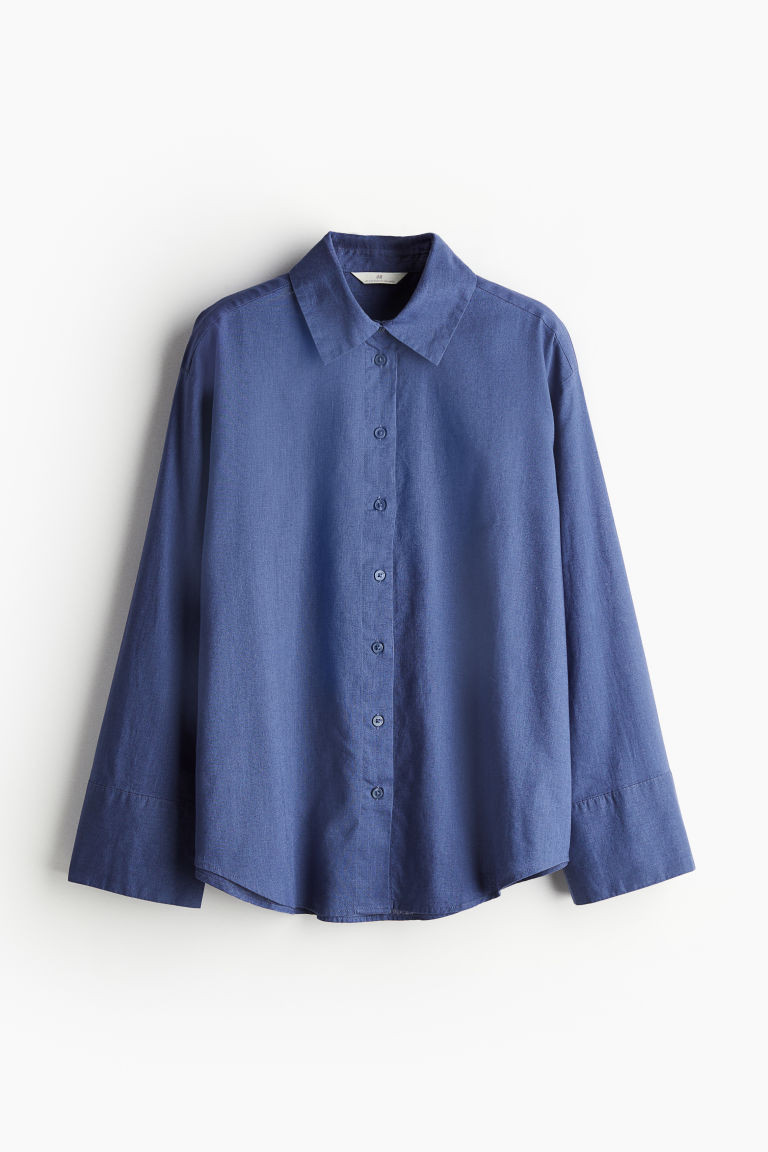 H & M - Linen-blend Shirt - Blue | H&M (US + CA)