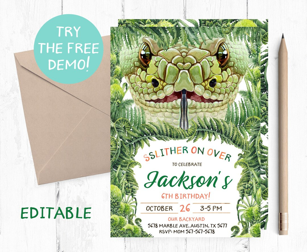 Snake Invitation Boy, Boy Snake Birthday Party, Snakes Invitations, Snake Printable Invitation, S... | Etsy (US)