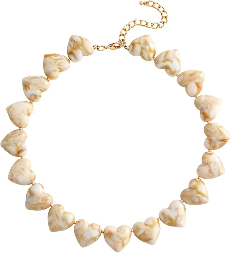 YUJIE Resin Heart Necklace Vintage Statement Necklace for Women Adjustable Chunky Beads Choker Li... | Amazon (US)