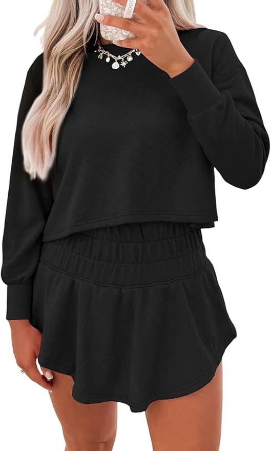 Ecosunny Women's Summer 2 Piece Sets Sweatsuits Casual Cropped Tee and Skort Set Matching Sets Tr... | Amazon (US)