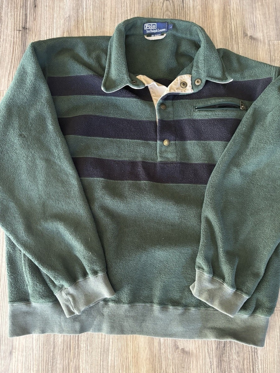 VTG Polo Ralph Lauren Men's Fleece Rugby Collared Sweatshirt Size Large Stripe | eBay US