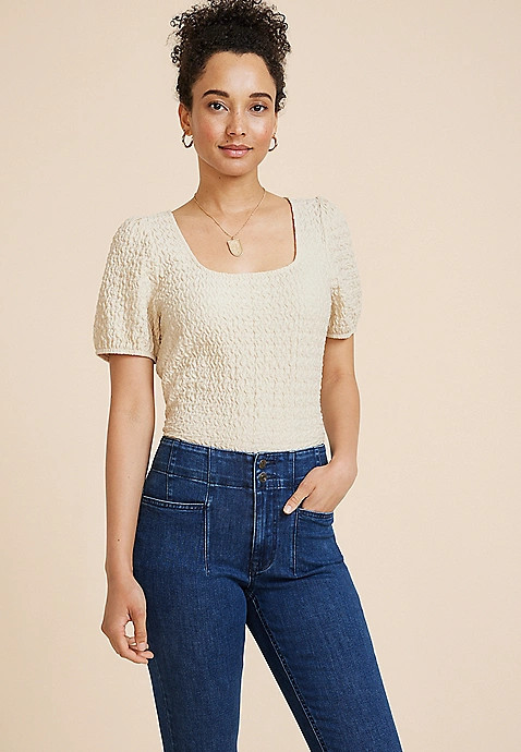 Textured Short Sleeve Blouse | Maurices
