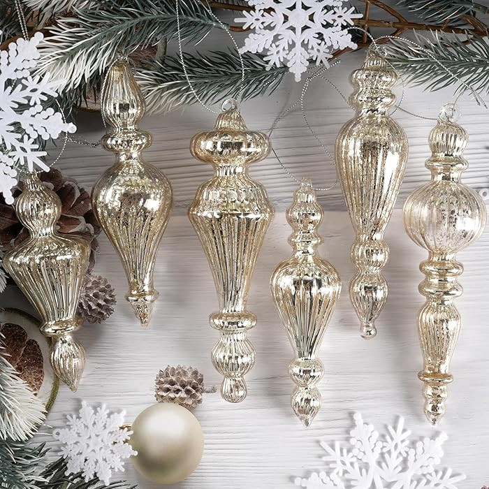 Mercury Glass Christmas Tree Decorations, 6 Pcs Hanging Finial Ornaments, Vintage Decorative Glas... | Amazon (US)